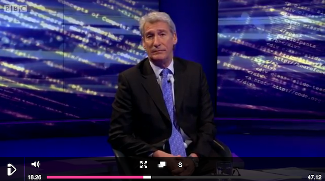Jeremy Paxman surrounded by 'gobbledygook'